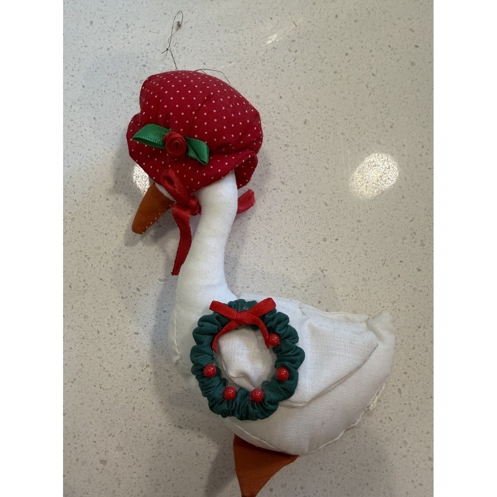 Vintage Christmas Fabric Goose Ornament Holiday Decor Wreath Red Cottagecore